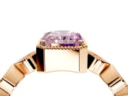 Vintage Station Engagement Ring Setting for Fancy Pink Radiant Cut Center with Accents and Prong Head in Rose Gold