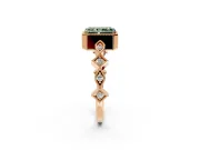Milgrain Bezel Engagement Ring Setting for Fancy Green Radiant Cut Center with Marquise Stations and Bezel Head in Rose Gold