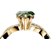 Solitaire Engagement Ring Setting for Fancy Green Heart-Shaped Center with Half-Pave Crossover Band and Prong Head in Yellow Gold