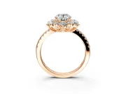 Floral Halo Engagement Ring Setting for Oval Center with Pave Accents and Prong Head in Rose Gold