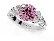 Cluster Engagement Ring Setting for Fancy Pink Round Cut Center with Bezel Accent Clusters and Prong Head in Platinum