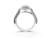 Milgrain Halo Engagement Ring Setting for Radiant Cut Center with Bezel Point Accents and Prong Head in Sterling Silver