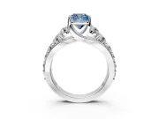 Solitaire Engagement Ring Setting for Fancy Blue Cushion Cut Center with Graduated Shared Prongs and Prong Head in Platinum