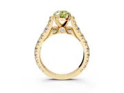 Solitaire Engagement Ring Setting for Fancy Yellow Oval Center with Pave Cathedral Shoulders and Prong Head in Yellow Gold