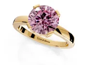 Solitaire Engagement Ring Setting for Fancy Pink Round Cut Center with Plain Band and Flat Tab Prong Head in Yellow Gold
