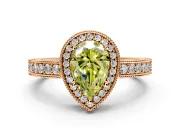 Milgrain Halo Engagement Ring Setting for Fancy Yellow Pear-Shaped Center with Wide Pave Band and Prong Head in Rose Gold