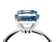 Minimalist Solitaire Engagement Ring Setting for Fancy Blue Asscher Cut Center with Thin Band and Prong Head in Platinum