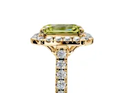 Halo Engagement Ring Setting for Fancy Yellow Emerald Cut Center with Raised Halo, Pave Band and Prong Head in Yellow Gold
