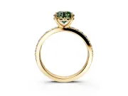Solitaire Engagement Ring Setting for Fancy Green Round Cut Center with Round Cut Pave Band and Prong Head in Yellow Gold