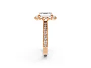 Milgrain Halo Engagement Ring Setting for Asscher Cut Center with Bezel Point Accents and Prong Head in Rose Gold