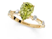 Solitaire Engagement Ring Setting for Fancy Yellow Pear-Shaped Center with Bezel Station Band and Prong Head in Yellow Gold