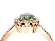 Halo Engagement Ring Setting for Fancy Green Pear-Shaped Center with Inner Milgrain Border and Prong Head in Rose Gold
