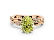 Solitaire Engagement Ring Setting for Fancy Yellow Oval Center with Pave and Plain Crossover and Basket Head in Rose Gold