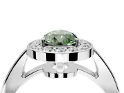 Bezel-Framed Halo Engagement Ring Setting for Fancy Green Pear-Shaped Center with Pave Band and Prong Head in Platinum