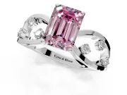 Solitaire Engagement Ring Setting for Fancy Pink Emerald Cut Center with Criss-Cross Accent Band and Prong Head in Sterling Silver