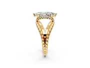 Halo Engagement Ring Setting for Marquise Center with Rope Twist Split Shank and Prong Head in Yellow Gold