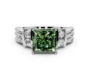 Solitaire Engagement Ring Setting for Fancy Green Princess Cut Center with Grooved Bar Accent Band and Prong Head in White Gold