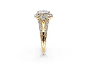 Halo Engagement Ring Setting for Princess Cut Center with Two-Strand Split Shank and Prong Head in Yellow Gold