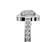 Halo Engagement Ring Setting for Cushion Cut Center with Framed Halo, Pave Band and Prong Head in Sterling Silver