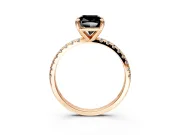 Solitaire Engagement Ring Setting for Fancy Black Cushion Cut Center with Fine Pave Narrow Band and Prong Head in Rose Gold
