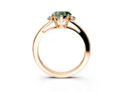 3 Stone Engagement Ring Setting for Fancy Green Heart-Shaped Center with Low-Set Round Cut Accents and Prong Head in Rose Gold