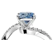 Solitaire Engagement Ring Setting for Fancy Blue Cushion Cut Center with Pave Bypass Swirl Band and Prong Head in White Gold