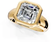 Solitaire Engagement Ring Setting for Asscher Cut Center with Wide Band and Bezel Head in Yellow Gold