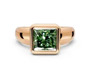 Solitaire Engagement Ring Setting for Fancy Green Princess Cut Center with Wide Band and Bezel Head in Rose Gold