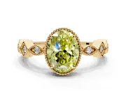 Milgrain Bezel Engagement Ring Setting for Fancy Yellow Oval Center with Marquise Stations and Bezel Head in Yellow Gold