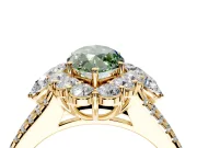 Halo Engagement Ring Setting for Fancy Green Marquise Center with Two-Strand Split Shank and Prong Head in Yellow Gold