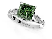 Solitaire Engagement Ring Setting for Fancy Green Princess Cut Center with Marquise and Bezel Accents and Prong Head in Platinum