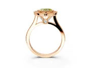Halo Engagement Ring Setting for Fancy Yellow Heart-Shaped Center with Milgrain Frame, Pave Band and Prong Head in Rose Gold