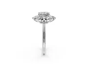 Small-Accent Cluster Halo Engagement Ring Setting for Princess Cut Center with Plain Band and Prong Head in White Gold