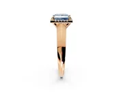 Halo Engagement Ring Setting for Fancy Blue Princess Cut Center with Knife Ridge Cathedral Band and Prong Head in Rose Gold