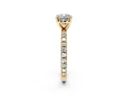 Solitaire Engagement Ring Setting for Cushion Cut Center with Fine Pave Band and Claw Prong Head in Yellow Gold
