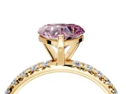 Solitaire Engagement Ring Setting for Fancy Pink Heart-Shaped Center with Shared-Prong Accents and Prong Head in Yellow Gold