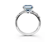 Solitaire Engagement Ring Setting for Fancy Blue Asscher Cut Center with Trailing Leaf Accent Band and Prong Head in Sterling Silver