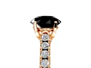 Solitaire Engagement Ring Setting for Fancy Black Round Cut Center with Partway Pave Band and Prong Head in Rose Gold