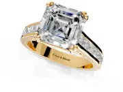 Solitaire Engagement Ring Setting for Asscher Cut Center with Channel Band and Double Claw Prong Head in Yellow Gold