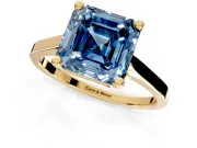 Solitaire Engagement Ring Setting for Fancy Blue Asscher Cut Center with Tapered Shoulders and Prong Head in Yellow Gold