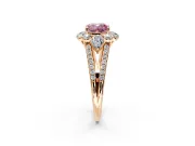 Halo Engagement Ring Setting for Fancy Pink Cushion Cut Center with Two-Strand Split Shank and Prong Head in Rose Gold