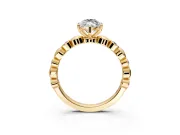 Solitaire Engagement Ring Setting for Marquise Center with Beaded Bezel Station Band and Prong Head in Yellow Gold