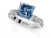 Solitaire Engagement Ring Setting for Fancy Blue Princess Cut Center with Channel-Set Accents and Prong Head in Sterling Silver