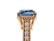 Engraved Engagement Ring Setting for Fancy Blue Asscher Cut Center with Milgrain Pave Band and Prong Head in Rose Gold