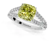 Solitaire Engagement Ring Setting for Fancy Yellow Cushion Cut Center with Pave Split Shank and Prong Head in Platinum