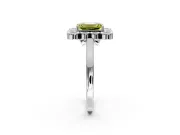 Cluster Halo Engagement Ring Setting for Fancy Yellow Emerald Cut Center with Milgrain Bezel Accents and Prong Head in Sterling Silver