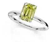 Low-Set Solitaire Engagement Ring Setting for Fancy Yellow Emerald Cut Center with Thin Plain Band and Prong Head in White Gold