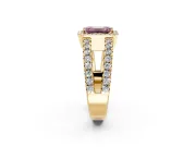 Halo Engagement Ring Setting for Fancy Pink Emerald Cut Center with Wide-Open Pave Split Shank and Prong Head in Yellow Gold