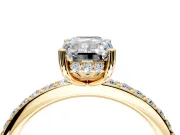 Solitaire Engagement Ring Setting for Emerald Cut Center with Fine Pave Band and Prong Head in Yellow Gold