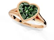 Solitaire Engagement Ring Setting for Fancy Green Heart-Shaped Center with V Split Shank and Bezel Head in Rose Gold
